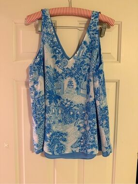 Sleeveless V-Neck Printed Women’s Top in Blue and White Florin reversible